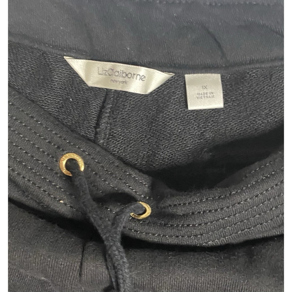 Liz Claiborne Women's Black Cotton Drawstring Straight Leg Pants Mid-Rise 1X - Picture 2 of 9